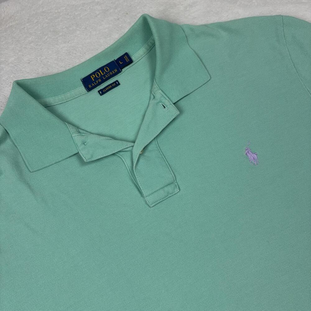Polo Ralph Lauren Polo Shirt Mens L Green Classic Fit 100% Cotton Mint Pony Logo